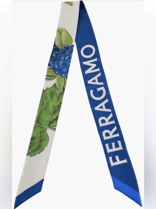 Salvatore Ferragamo Accessories - Brand New $270 Ferragamo Silk Skinny Scarf in Blue and Green